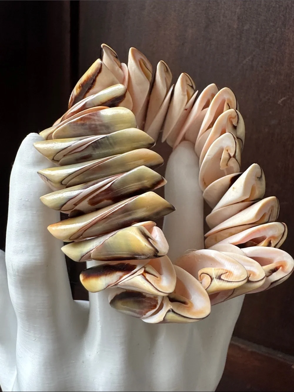 Handmade Shell Stretch Bracelet - Pink & Brown